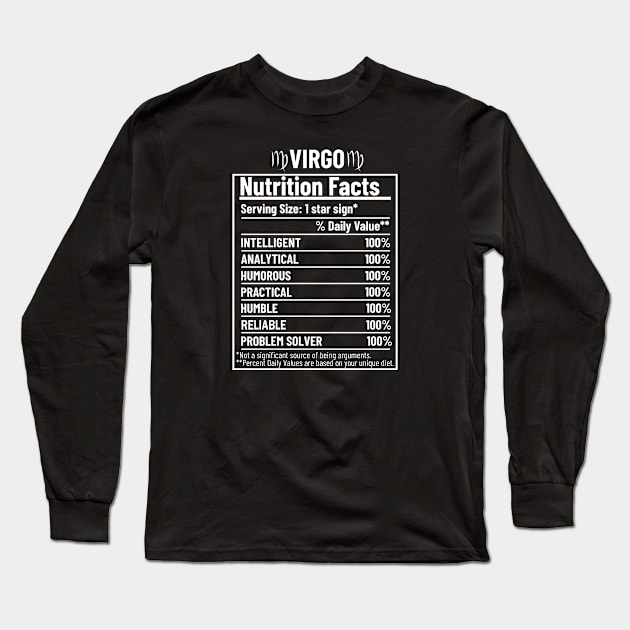 Virgo Nutrition Facts Label Long Sleeve T-Shirt by HobbyAndArt